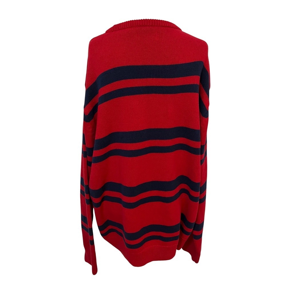 Chaps Mens Sweater XL Striped Crew Neck Red Blue Pullover Knitwear Casual - Picture 10 of 12